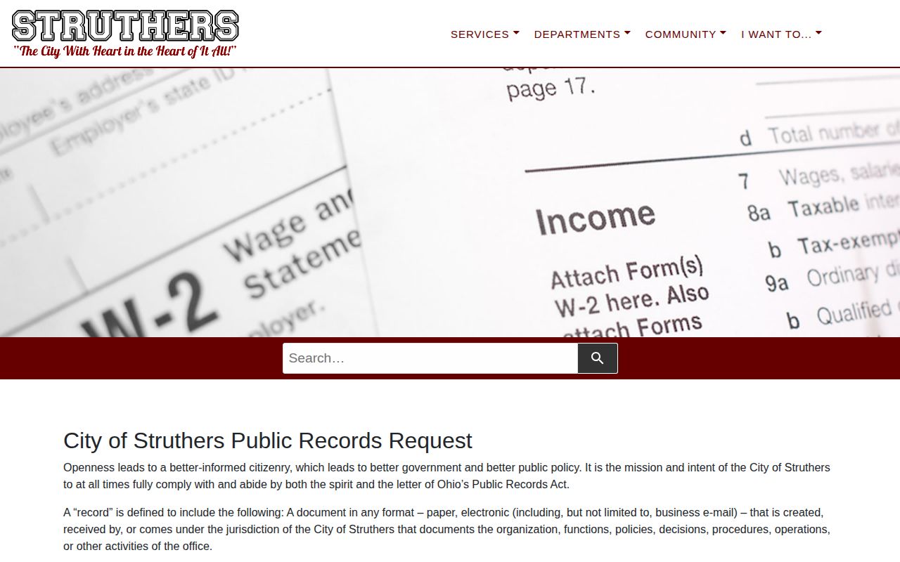 Mahoning County Struthers public-records request source page